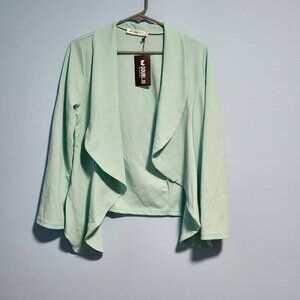 Doublju Draped Open Front Cardigan Jacket | Mint Green | Size L | NWT